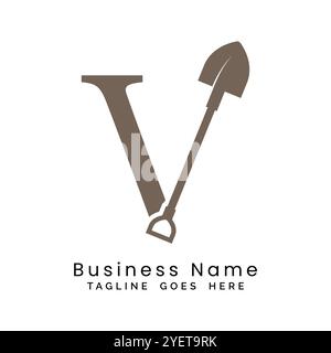 Logodesign mit Buchstabe V-Schaufel. Symbol für die Konstruktion des Alphabets V Stock Vektor