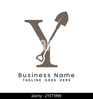 Logodesign mit Y-Schaufel. Symbol für Aufbau des Buchstaben Y Stock Vektor