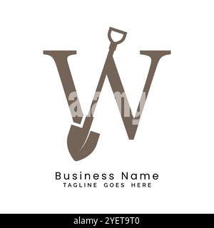 Logodesign mit Buchstabe W-Schaufel. Symbol für die Konstruktion des Buchstaben W Stock Vektor