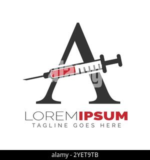 Injection Logo mit Buchstabe A. Abbildung des Symbols „Spritze“ mit Buchstabe A Stock Vektor