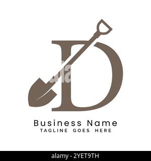 Logodesign mit D-Schaufel. Symbol für Aufbau des Buchstaben D Stock Vektor