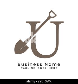 Logodesign mit U-Schaufel. Symbol für U-Aufbau Stock Vektor