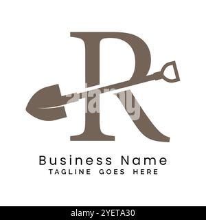 Logodesign mit „Letter R“-Schaufel. Symbol für die Konstruktion des Alphabets R Stock Vektor