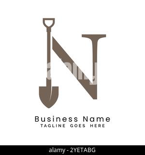 Logodesign mit Letter N-Schaufel. Symbol für Aufbau des Buchstaben N Stock Vektor