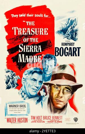 Altes Filmplakat für den Film der Schatz der Sierra Madre, Humphrey Bogart, Walter Huston, Tim Holt. Regie: John Huston. Warner Brothers 1948 Stockfoto