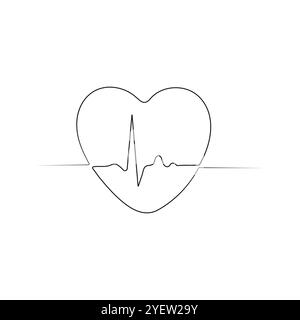 Hearbeat-Symbol. Kardiogramm, Medizinzeichen. Einzeilige Art. Handgezeichnete einfache Vektorillustration. Stock Vektor