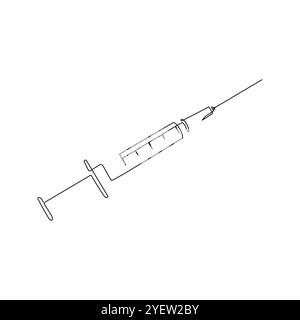 Spritze mit Nadel. Einzeilige Art. Medizinische Geräte, Injektion. Handgezeichnete Vektorgrafik. Stock Vektor