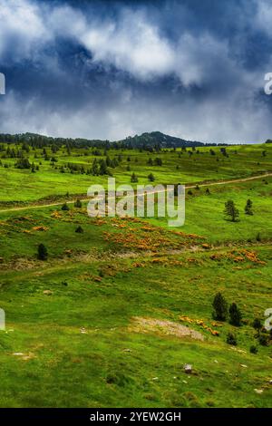 Bilder von Col de Pailheres. Dieser Berg liegt im Département Ariège in den französischen Pyrenäen. Dieser Pass gipfelt in einer Höhe von 2.001 Metern. Stockfoto