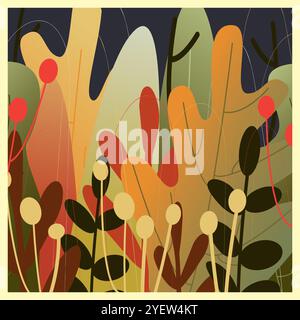 Thanksgiving-Feier farbenfrohe, helle Karte. Vorlage für „Herbstlaub“ für das Design von Einladungen. Quadratischer Rahmen mit bunten Blättern. handgezogenes abs Stock Vektor