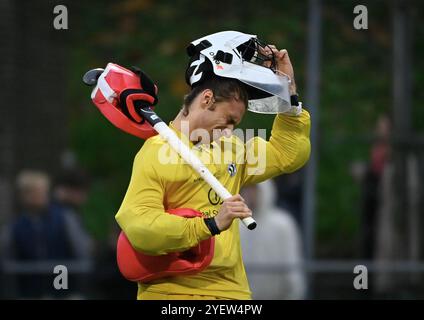 Brüssel, Belgien November 2024. Boris Feldheim reagiert auf ein Hockeyspiel zwischen Racing und Leopold am Freitag, den 1. November 2024 in Brüssel, am 9. Tag der belgischen Hockeymeisterschaft. BELGA FOTO JOHN THYS Credit: Belga News Agency/Alamy Live News Stockfoto