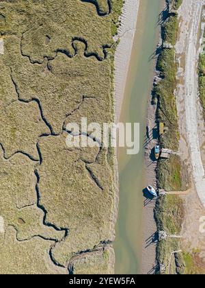 Salzwiesen aus der Vogelperspektive Thornham North Norfolk Coast Stockfoto