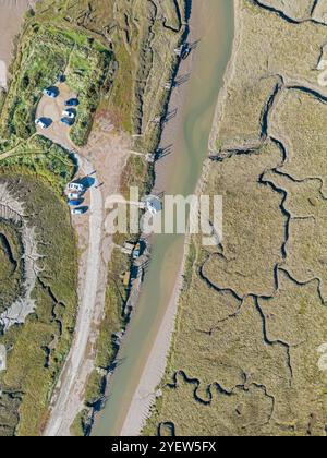 Salzwiesen aus der Vogelperspektive Thornham North Norfolk Coast Stockfoto