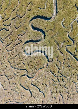 Salzwiesen aus der Vogelperspektive Thornham North Norfolk Coast Stockfoto