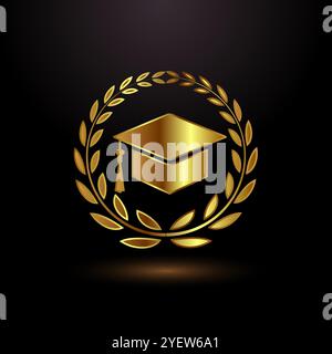 Goldene Graduiertenhut-Icon-Illustration, Akademiekappe Logozeichen Stock Vektor