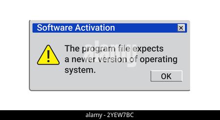 Software-Aktivierungsmeldung. Alte Warnbenachrichtigung im Retro-Stil. Stock Vektor