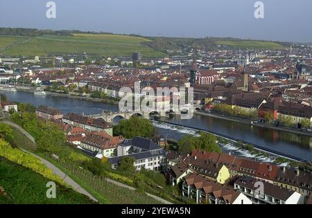 Blick auf Würzburg von der Festung Marienberg, Franken, Bayern, Deutschland, Europa, 2001 Stockfoto