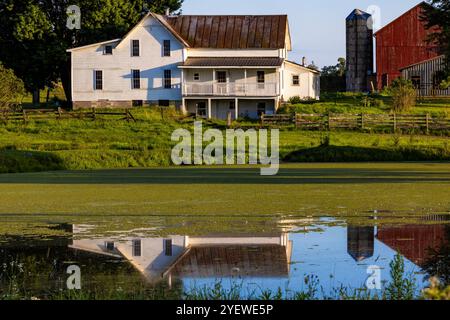 Amish Farmhouse und Scheune in einem Teich in Mecosta County, Michigan, USA [keine Veröffentlichungen; nur redaktionelle Lizenzierung] Stockfoto