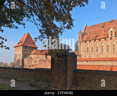 Malbork, Polen – Burg in Malbork, Marienburg vom Fluss Nogat aus gesehen. Deutsche Ritterarchitektur in Polen. Stockfoto