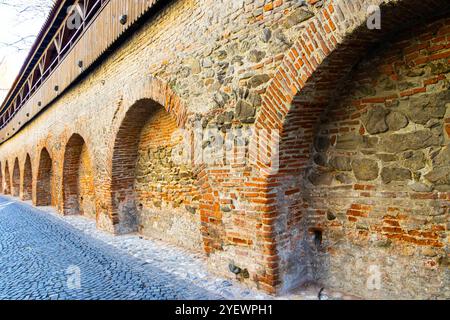 Verteidigungsmauer der Zitadelle. Alte Verteidigungsmauer in der Cetatii-Straße in Sibiu, Rumänien Stockfoto