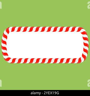 Vektor-Weihnachtsbonbon-Rohrrahmen mit roten und weißen Streifen auf grünem Hintergrund. Weihnachtsrand. Stock Vektor