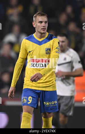 Westerlo, Belgien. November 2024. Matija Frigan von Westerlo wurde während eines Fußballspiels zwischen KVC Westerlo und FCV Dender EH in Westerlo am 13. Tag der Saison 2024-2025 der ersten Liga der Jupiler Pro League am Freitag, den 1. November 2024, in Westerlo gezeigt. BELGA FOTO JOHAN EYCKENS Credit: Belga News Agency/Alamy Live News Stockfoto