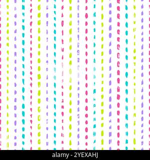 Seamless dash color pattern. Vertical crayon line. Repeating hand drawn gouache brush strokes. Sketch bold shape. Repeated geometry charcoal dashed Stock Vektor