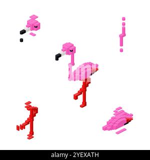 Konzept mit Dekonstruktion Flamingo aus Kunststoffblöcken. Vektorabbildung Stock Vektor