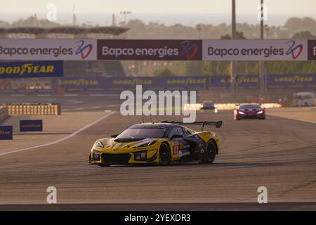 Sakhir, Bahrain. November 2024. TF Sport No.81 – Corvette Z06 LMGT3.R, Tom Van Rompuy (BEL), Rui Andrade (AGO), Charlie Eastwood (IRL) während der Qualifikation. Ahmad Al Shehab/Alamy Live News. Stockfoto