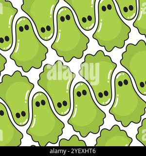 Muster von grünen Schleimgeistern im Cartoon-Stil, Vektor Stock Vektor