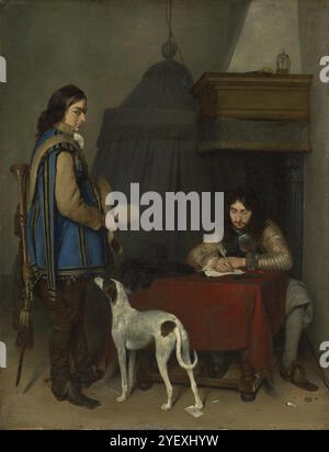 Offizier, der einen Brief mit einem Trompeter schrieb, um 1658-1659 Gerard ter Borch der Jüngere (Niederländer Haarlem, London, Amsterdam, Zwolle und Deventer), 1617-1681) Stockfoto