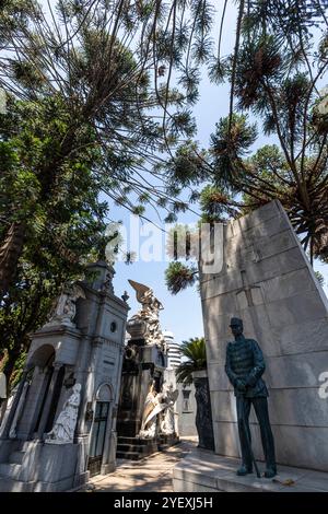 Buenos Aires, Argentinien - 31. Januar 2024 - Blick auf das weltberühmte Wahrzeichen, den Friedhof La Recoleta, mit historischen monumentalen Gräbern mit Skulpturen und A Stockfoto