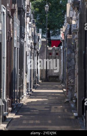 Buenos Aires, Argentinien - 31. Januar 2024 - Blick auf das weltberühmte Wahrzeichen, den Friedhof La Recoleta, mit historischen monumentalen Gräbern mit Skulpturen und A Stockfoto