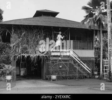 Halloween-Dekoration vor Haus Nr. 221, Pedro Miguel, Canal Zone. Oktober 1953 Stockfoto