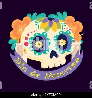 Dekorativer Tag des toten Zuckerschädels mit Blumen, Vector Stock Vektor