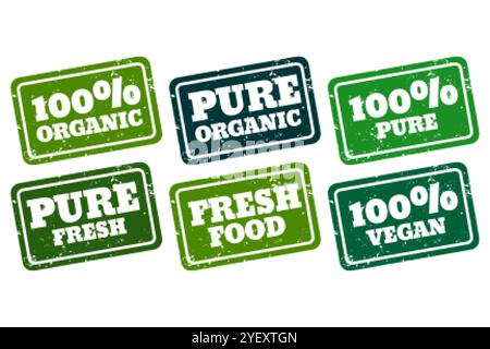 Bio vegan und reine Gummi Stempel Kollektion Stock Vektor