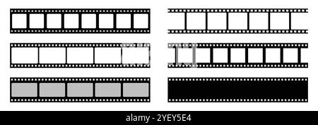 Satz von Vektorsymbolen für Filmstreifen isoliert. Filmstreifen für Film, Kino und Rolle. Filmstreifen mit Rahmen, Foto und Videos für die Kamera. Vektorsymbole Stock Vektor