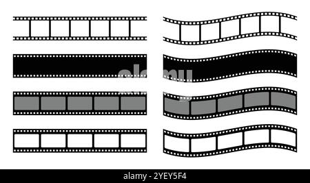 Sammlung von Vektorsymbolen für Filmstreifen. Satz von Vektorsymbolen für Filmstreifen isoliert. Filmstreifen für Film, Kino und Rolle. Filmstreifen-Vektorsymbole. Stock Vektor