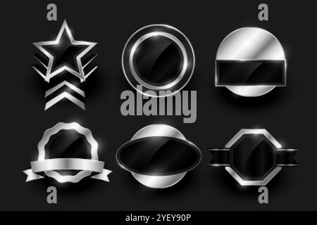 Leeres Design der silbernen Etiketten- und Badges-Kollektion Stock Vektor