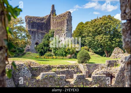 Die Ruinen der Château de Domfront in Domfront, Normandie, Frankreich Stockfoto