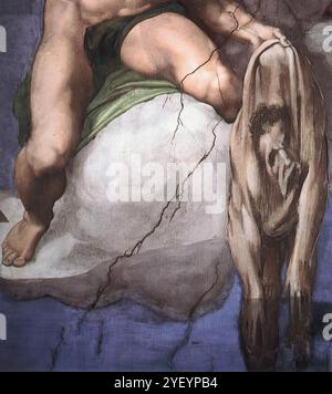 MICHELANGELO di Lodovico Buonarroti Simoni (* 1475, Caprese, d. 1564, Roma) letztes Urteil (Detail) 1537-41 Fresco Cappella Sistina, Vatikan das Bild zeigt die abgeflachte Haut des Hl. Bartolomäus, ein Selbstporträt Michelangelos. --- Schlüsselwörter: ----------------- Autor: MICHELANGELO di Lodovico Buonarroti Simoni Titel: Letztes Gericht (Detail) Zeitlinie: 1501-1550 Schule: Italienisch Form: Malerei Art: Religiös Stockfoto