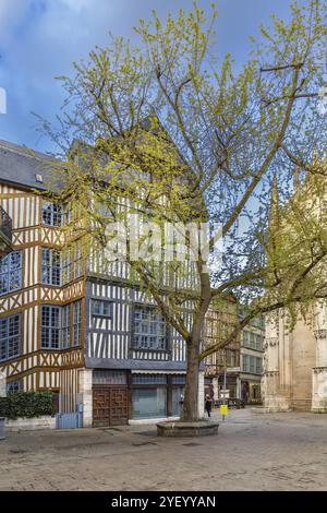 Straße im historischen Zentrum von Rouen mit Fachwerkhäusern, Frankreich, Europa Stockfoto