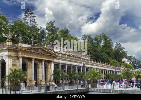 Mill Colonnade ist eine große Kolonnade mit mehreren heißen Quellen im Kurort Karlsbad., Tschechien Stockfoto