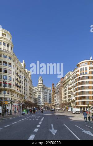 Straße im Stadtzentrum von Valencia, Spanien, Europa Stockfoto