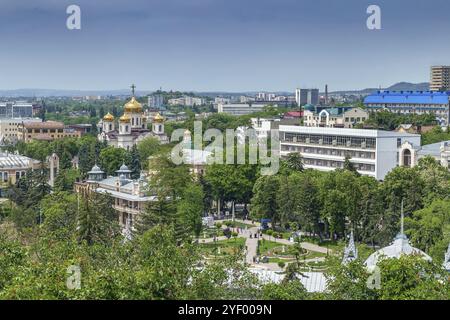 Blick auf Park Blumengarten und Spassky Kathedrale, Pyatigorsk, Russland, Europa Stockfoto