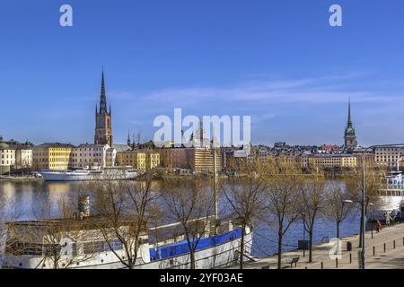 Blick auf Riddarholmen von der Insel Sodermalm in Stockholm, Schweden, Europa Stockfoto