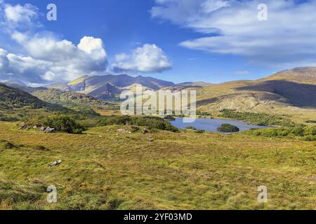 Die Landschaft von Ladies View ist ein malerischer Aussichtspunkt auf der Touristenroute Ring of Kerry. Irland Stockfoto