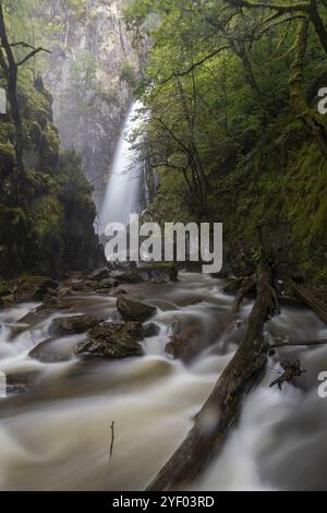 Grey Mares Tail Waterfall, Wasserfall in der Nähe von Kinlochleven, Highlands, Schottland, Großbritannien Stockfoto