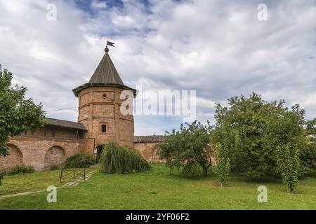 Mauer und Turm im Kloster Erzengel Michael, Jurjew-Polski, Russland, Europa Stockfoto