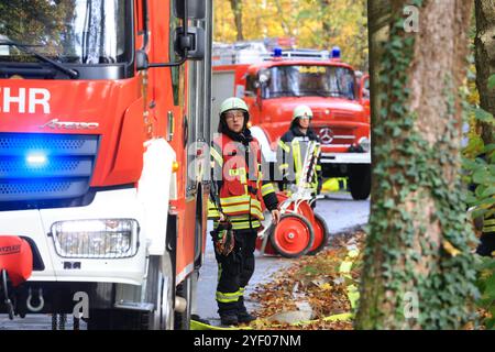 Niedersachsen, Nordstemmen, die Feuerwehr probt heute den Einsatz auf Schloss Marienburg bei Pattensen in der Region Hannover. Mehr als 200 Feuerwehrleute von rund 25 Ortswehren sind den Angaben zufolge bei der Übung im Einsatz., *** Niedersachsen, Nordstemmen, die Feuerwehr probt heute auf Schloss Marienburg bei Pattensen in Hannover mehr als 200 Feuerwehrleute aus rund 25 örtlichen Feuerwehren nehmen an der Übung Teil. Stockfoto