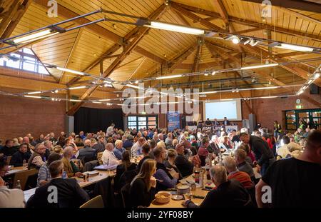 Henstedt Ulzburg, Deutschland. November 2024. Blick in den Saal bei der AfD Schleswig-Holstein Landesparteikonferenz im Bürgerhaus. Quelle: Georg Wendt/dpa/Alamy Live News Stockfoto